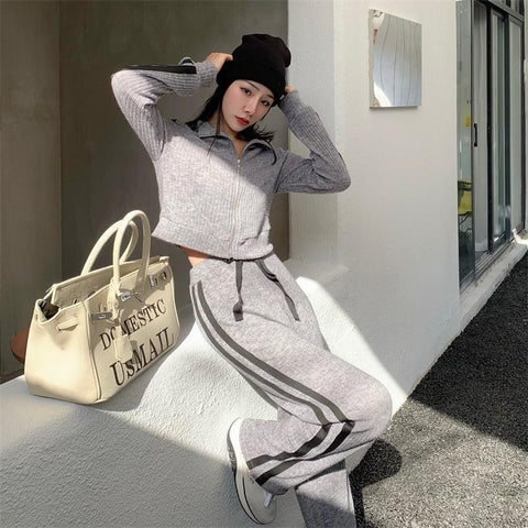 New Contrast Color Casual Wide-Legged Pants Two - Piece Suit CODE: KAR1114