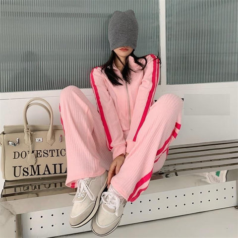 New Contrast Color Casual Wide-Legged Pants Two - Piece Suit CODE: KAR1114