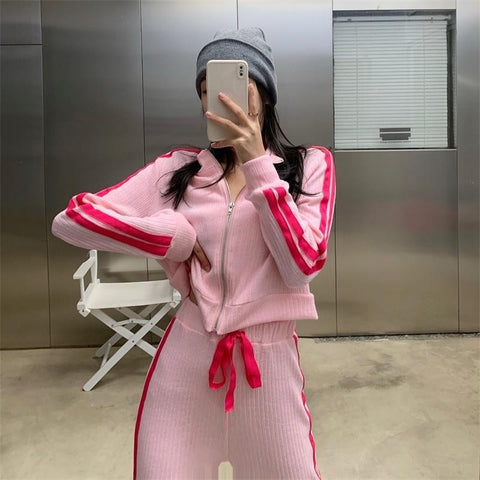 New Contrast Color Casual Wide-Legged Pants Two - Piece Suit CODE: KAR1114