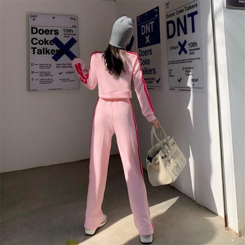 New Contrast Color Casual Wide-Legged Pants Two - Piece Suit CODE: KAR1114
