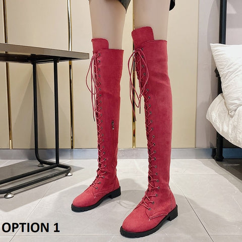 Autumn And Winter Over-the-knee Sexy Lace-up Thick-soled Inner Heightening Plus Size Boots CODE: KAR1116