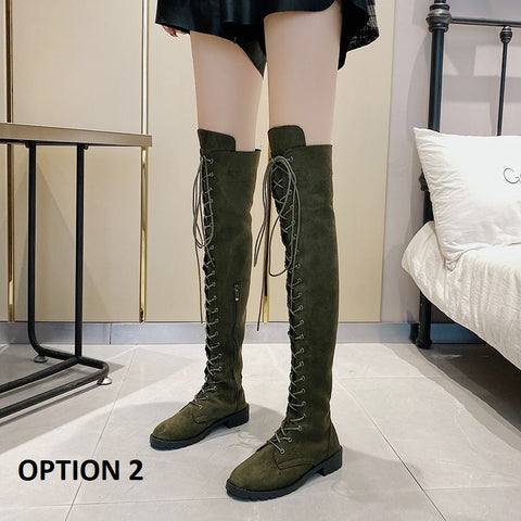 Autumn And Winter Over-the-knee Sexy Lace-up Thick-soled Inner Heightening Plus Size Boots CODE: KAR1116