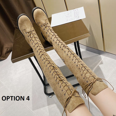 Autumn And Winter Over-the-knee Sexy Lace-up Thick-soled Inner Heightening Plus Size Boots CODE: KAR1116
