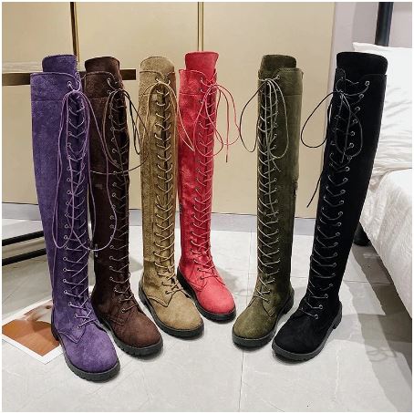 Autumn And Winter Over-the-knee Sexy Lace-up Thick-soled Inner Heightening Plus Size Boots CODE: KAR1116