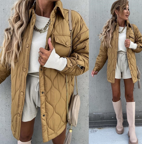 Patchwork Long Sleeve Turn Down Collar  Button Pocket Coat CODE: KAR1118