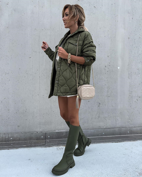 Patchwork Long Sleeve Turn Down Collar  Button Pocket Coat CODE: KAR1118