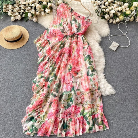 Bohemian Print High Waist Hip A Line Vestidos Slash Neck Shoulder Strapless Long Dress CODE: KAR1120