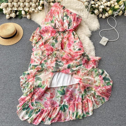 Bohemian Print High Waist Hip A Line Vestidos Slash Neck Shoulder Strapless Long Dress CODE: KAR1120