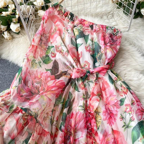 Bohemian Print High Waist Hip A Line Vestidos Slash Neck Shoulder Strapless Long Dress CODE: KAR1120