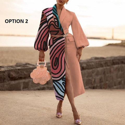New Fashion Print Turn-down Collar Long Sleeve Full-Length Coat CODE: KAR1121