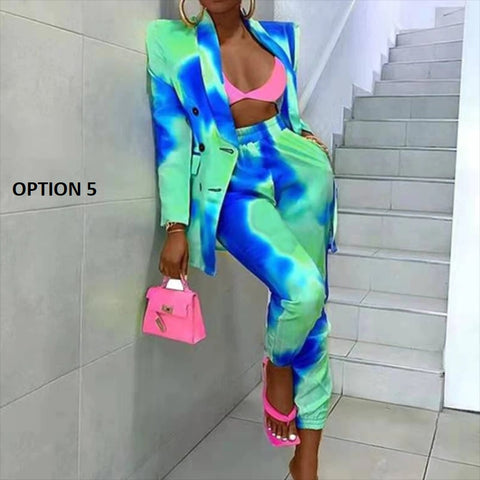 Long Sleeve Coat And Pencil Pants Colorful Print Loose Two Piece Set CODE: KAR1122
