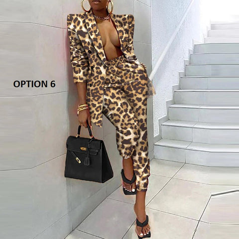 Long Sleeve Coat And Pencil Pants Colorful Print Loose Two Piece Set CODE: KAR1122