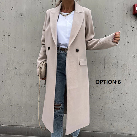 New Autumn Winter  Casual Long  Elegant Lapel Blazer Single Breasted Pocket Coat CODE: KAR1123