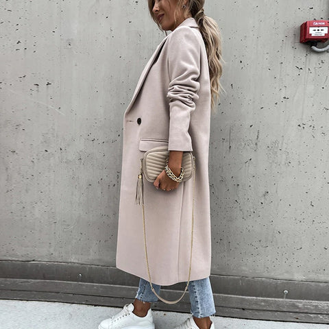 New Autumn Winter  Casual Long  Elegant Lapel Blazer Single Breasted Pocket Coat CODE: KAR1123