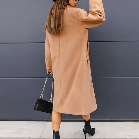 New Autumn Winter  Casual Long  Elegant Lapel Blazer Single Breasted Pocket Coat CODE: KAR1123