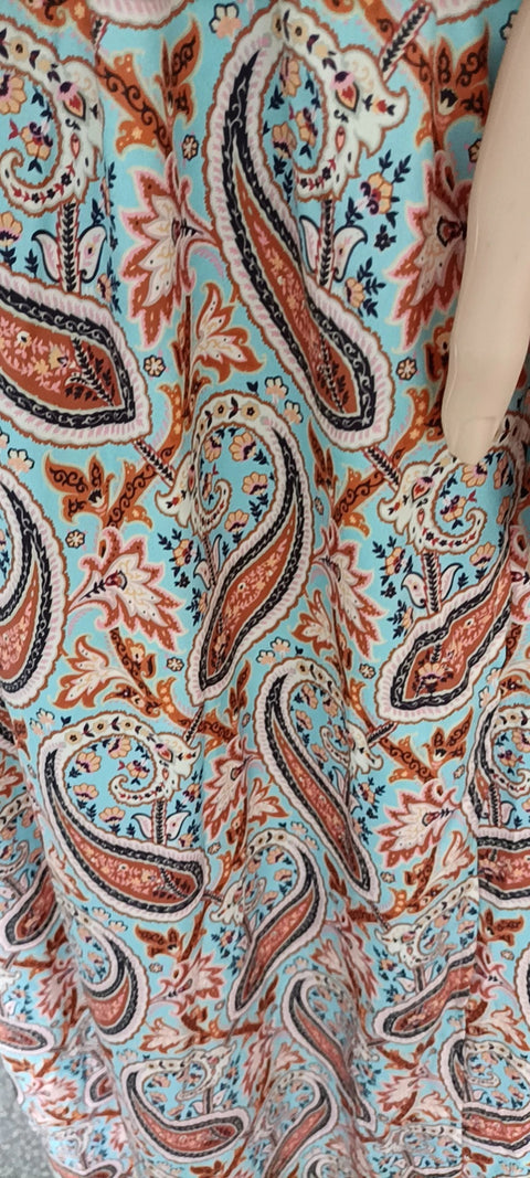 V Neck Short Sleeve Print Large Beach Long Dress CODE: KAR1125