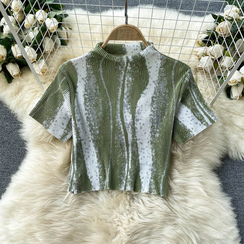 New short sleeve top and high waist pants, pleated Two piece Set CODE: KAR1229