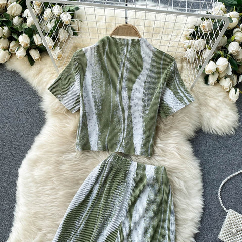 New short sleeve top and high waist pants, pleated Two piece Set CODE: KAR1229
