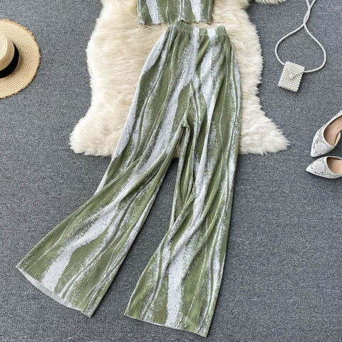 New short sleeve top and high waist pants, pleated Two piece Set CODE: KAR1229