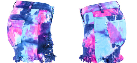 Tie Dye Print Hole Denim Shorts CODE: KAR1130