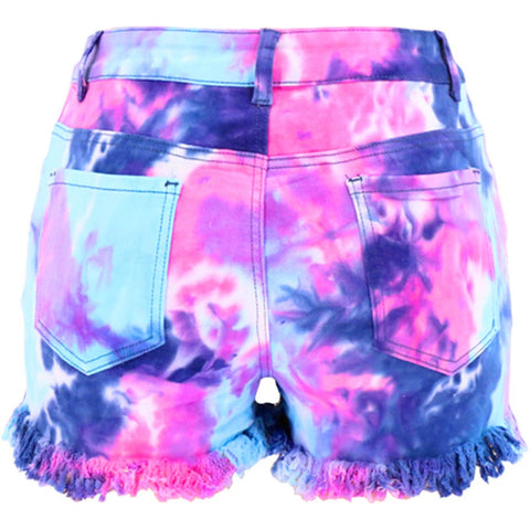 Tie Dye Print Hole Denim Shorts CODE: KAR1130