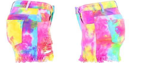 Tie Dye Print Hole Denim Shorts CODE: KAR1130