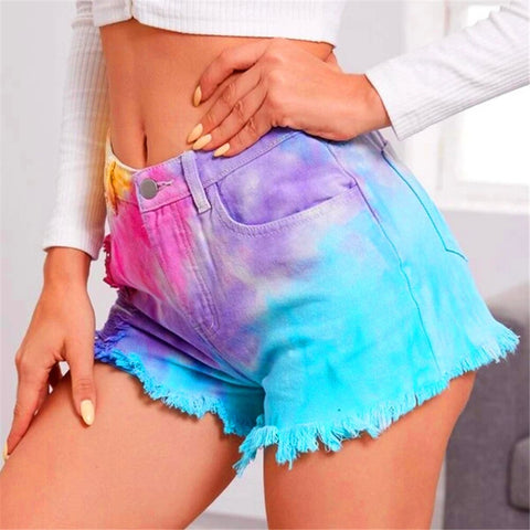 Tie Dye Print Hole Denim Shorts CODE: KAR1130