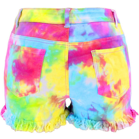 Tie Dye Print Hole Denim Shorts CODE: KAR1130