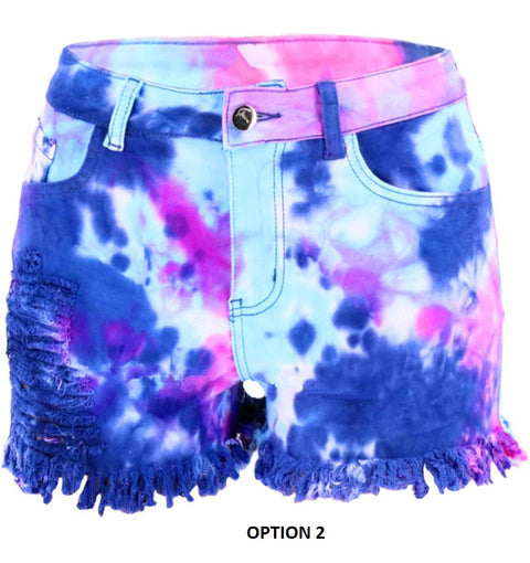 Tie Dye Print Hole Denim Shorts CODE: KAR1130