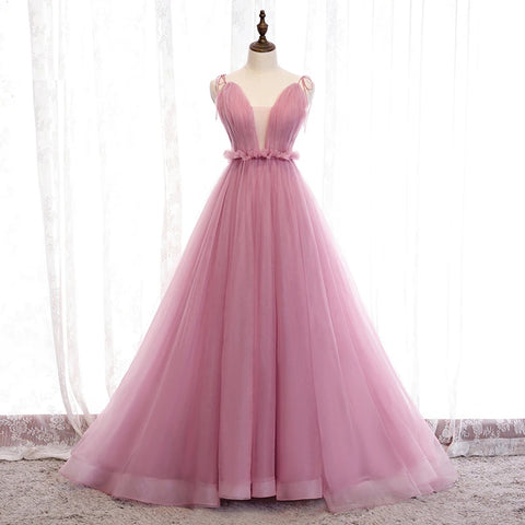 New Evening Simple V-neck Floor-length Tulle Pink Formal Party  Special Occasion Dress CODE: KAR1133