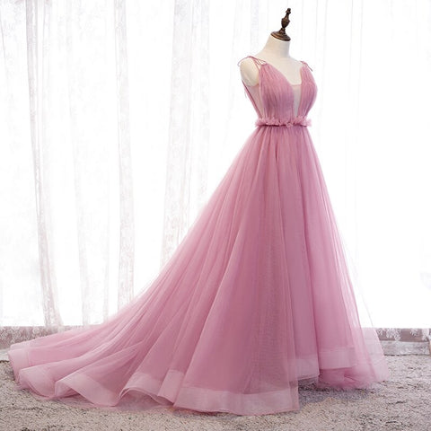 New Evening Simple V-neck Floor-length Tulle Pink Formal Party  Special Occasion Dress CODE: KAR1133