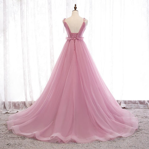 New Evening Simple V-neck Floor-length Tulle Pink Formal Party  Special Occasion Dress CODE: KAR1133
