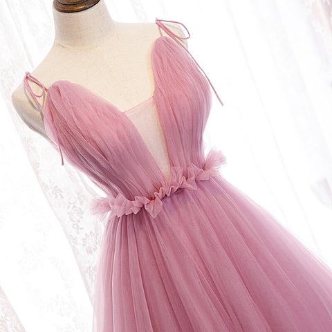 New Evening Simple V-neck Floor-length Tulle Pink Formal Party  Special Occasion Dress CODE: KAR1133