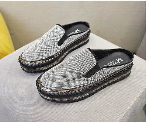 Luxury Crystals Half Slides Bling Rubber Bottom Shoes CODE: KAR1136