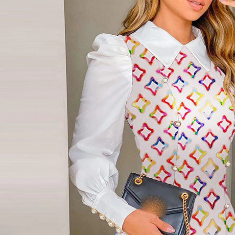 Sexy  Elegant Slim Long Sleeves Turn-down Collar A-Line Autumn Patchwork Plaid Mini Dress CODE: KAR1137