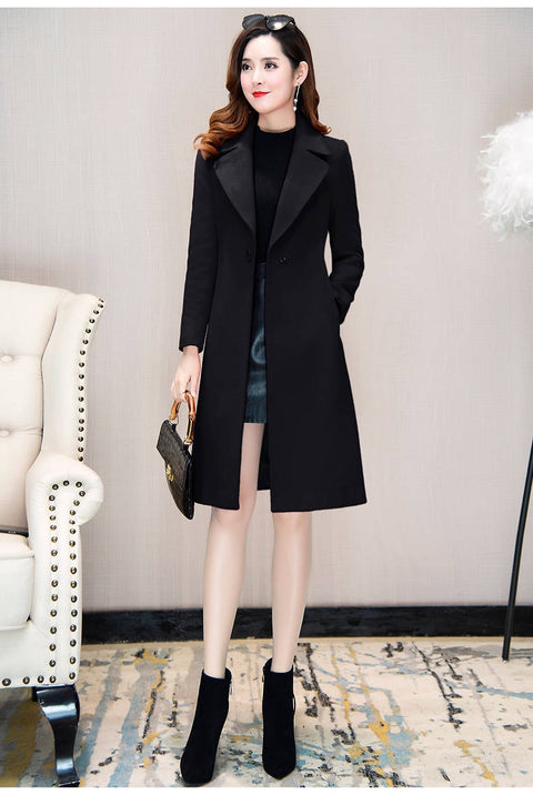 Woollen Mid Length Over Knee Autumn Winter Waist Suit CODE: KAR1139