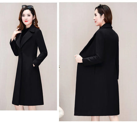 Woollen Mid Length Over Knee Autumn Winter Waist Suit CODE: KAR1139