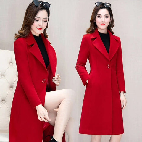 Woollen Mid Length Over Knee Autumn Winter Waist Suit CODE: KAR1139