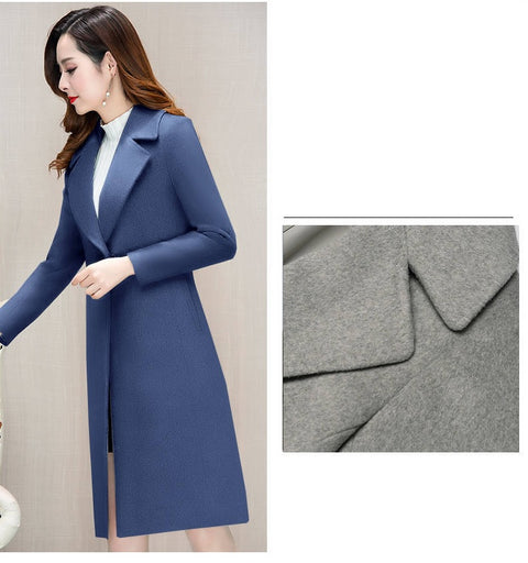 Woollen Mid Length Over Knee Autumn Winter Waist Suit CODE: KAR1139