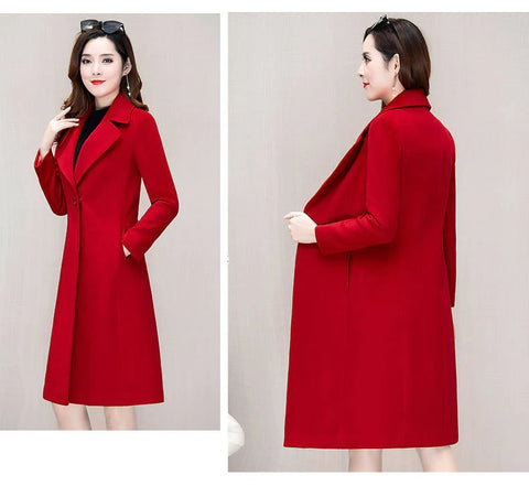 Woollen Mid Length Over Knee Autumn Winter Waist Suit CODE: KAR1139