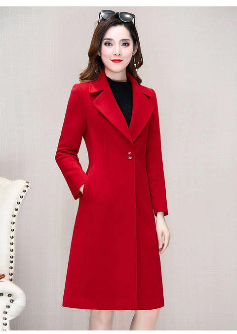 Woollen Mid Length Over Knee Autumn Winter Waist Suit CODE: KAR1139