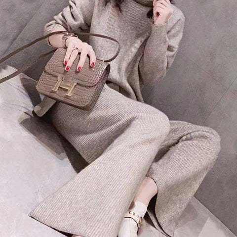 Autumn and Winter slim knit thick loose turtleneck sweater wide leg pants two piece set CODE: KAR1145