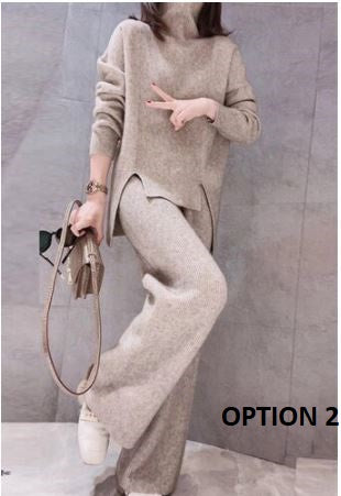 Autumn and Winter slim knit thick loose turtleneck sweater wide leg pants two piece set CODE: KAR1145
