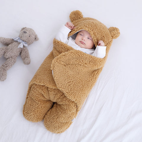 Cute Newborn Baby Blankets Plush Swaddle Wrap Ultra-Soft Fluffy Fleece Sleeping Bag CODE: KAR1151