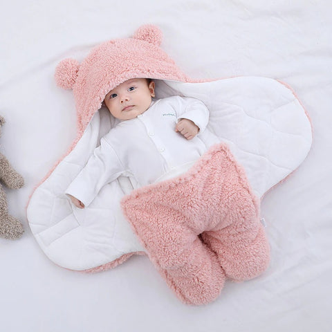Cute Newborn Baby Blankets Plush Swaddle Wrap Ultra-Soft Fluffy Fleece Sleeping Bag CODE: KAR1151