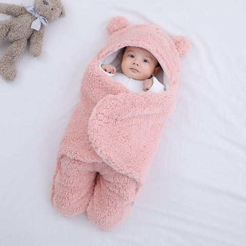 Cute Newborn Baby Blankets Plush Swaddle Wrap Ultra-Soft Fluffy Fleece Sleeping Bag CODE: KAR1151