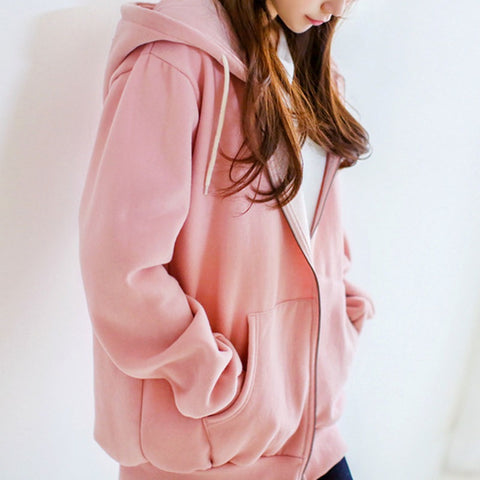 Zip Up Oversized Kangaroo Pocket Solid Plain Hoodie CODE: KAR1156