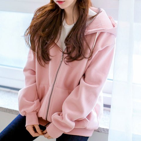 Zip Up Oversized Kangaroo Pocket Solid Plain Hoodie CODE: KAR1156