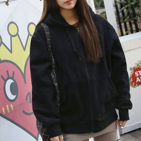 Zip Up Oversized Kangaroo Pocket Solid Plain Hoodie CODE: KAR1156