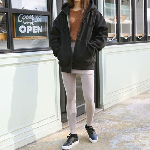 Zip Up Oversized Kangaroo Pocket Solid Plain Hoodie CODE: KAR1156
